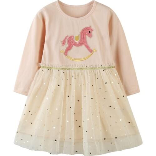Funnygame New Arrival Long Sleeve Animals Ducks Print Cotton Girls Dresses for Autumn Spring Childrens Clothing Pockets Dress