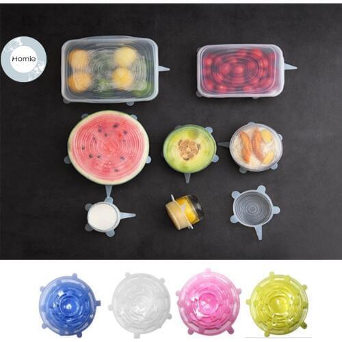Homies 6 Pcs Food Wraps Reusable Silicone Food Fresh Keeping Sealed Covers Silicone Seal Vacuum Stretch Lids Wraps Organization
