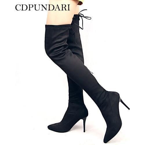 Faux Suede High Heels Over The Knee Boots Women Thigh High Boots Ladies Autumn Winter Long Boots Shoes Woman Botas Mujer