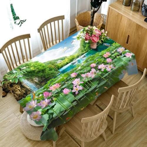 Coffee Tablecloth rectangular Waterproof 3D banquet Table cloth wedding Round table cover Customized size Lotus Pillowcase
