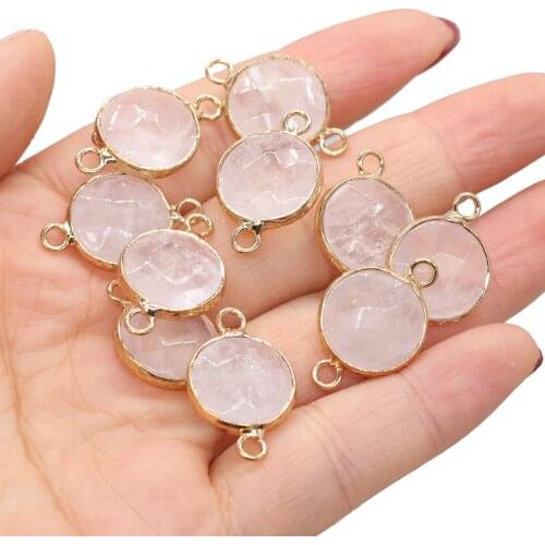 Natural Semi-precious Connector Round Clear Quartzs Small Pendant for Jewelry Making Necklace Bracelet Accessories