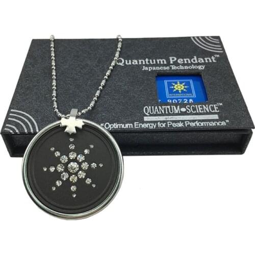 Bio Quantum Scalar Pendant Energy Science Negative Necklace Shungite with Stainless Steel Energy Circle White CZ Crystal Charms