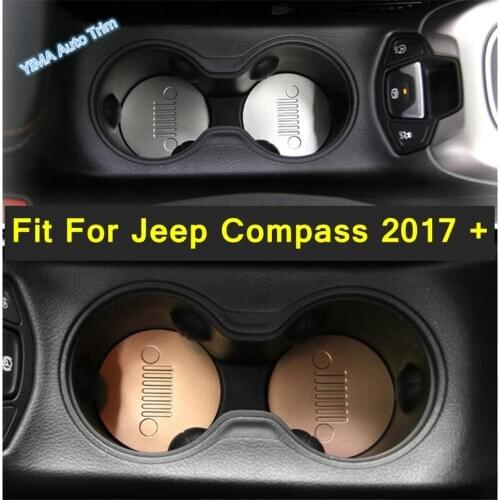 Lapetus Front Water Coaster Cup Holder Drinks Holders Mat Pad Cover Trim 2PCS For Jeep Compass 2017 - 2020 Metal Accessories