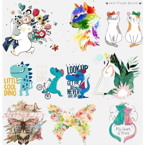 Dinosaur Cat Patches Animals Heat Vinyl Transfers Patch For Clothing Children Girls Dress T-shirts Iron On Transfer DIY Applique