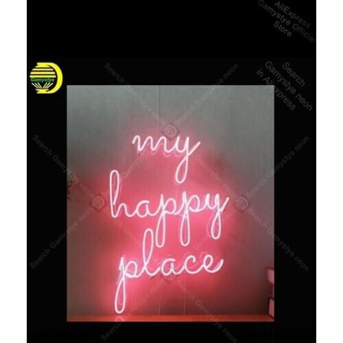 Neon Sign My Happy Place Glass Tube Neon Bulbs Sign Art Bar Bedroom Display Neon Indoor Signs Texa Light Bulb Advertise Neon