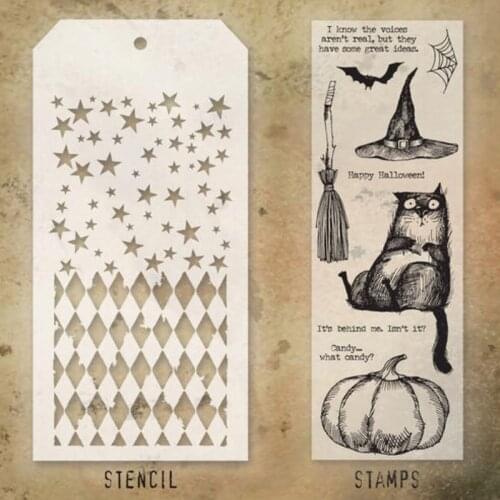 2021 New Halloween Pumpkins Cat Retro Clear Stamp and Stencil Set For DIY Making Greeting Card Scrapbooking No Metal Cutting Die