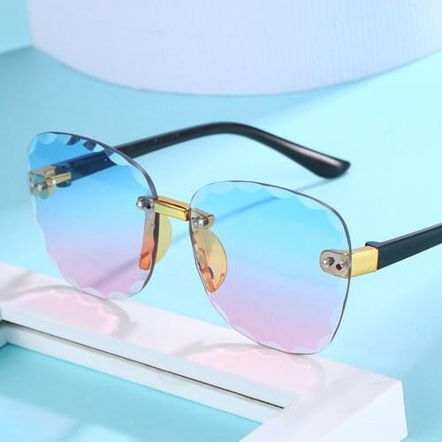 2021 New Stylish Rimless Children Cat Eye Sunglasses Fashion Kid Square Pink Gradient Sun Glasses Boy Girl Goggle UV400 Eyewear