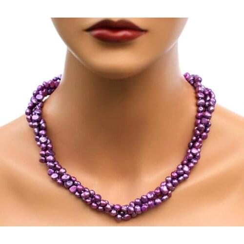 New Favorite Pearl Necklace 3 Row Purple Baroque Real Freshwater Pearl Necklace Classic Birthday Party Fine Jewelry Women Gift