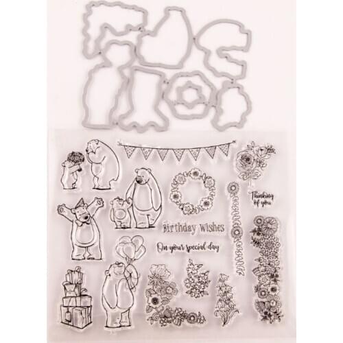 New Banner Flower Seal Stamp with Cutting Dies Stencil Set DIY Scrapbooking Embossing Photo Album Decorative