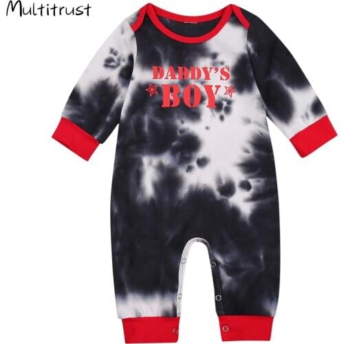 Toddler Baby Boy Girl Tie-dye Rompers Black White Tie-dye Letter Printing Long Sleeve Infant Jumpsuit Newborn Outfit for 0-24M