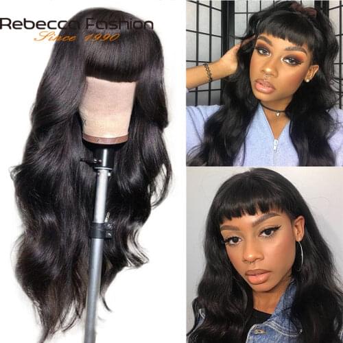 100% Brazilian Body Wave Human Hair Wigs 180% Density 30 inch Long Remy Hair Wigs Human Hair Wigs with Bangs for Women Glueless