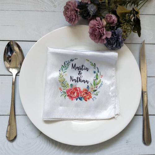 20Pcs Personalized Wedding Table Satin Napkin or Custom Handkerchief Dinner Napkins for Wedding Banquet Napkin Party Decoration