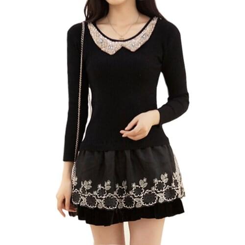 Sweater Dress Fall Winter New Korean Slim Thin Hot Drill Collar Pullover Bottoming Sweaters Women Long Clothing Vestidos LXJ210