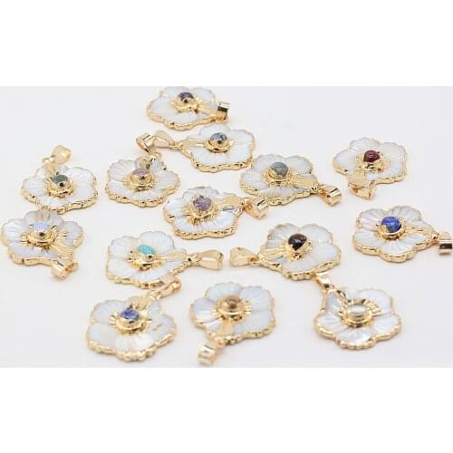 Natural shell pendant fritillary petals shape phnom penh crystal bud pendant for jewelry making DIY necklace bracelet accessorie