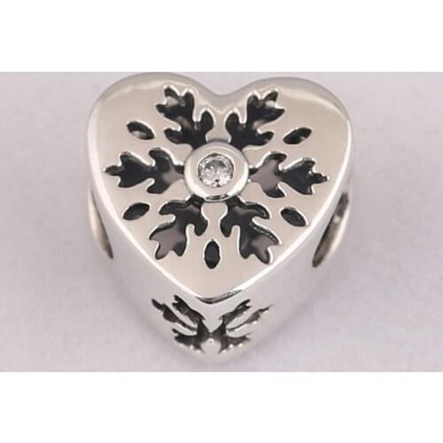 Authentic S925 Bead DIY Jewelry Snowflake Heart Charm fit Lady Bracelet Bangle Girl Gift