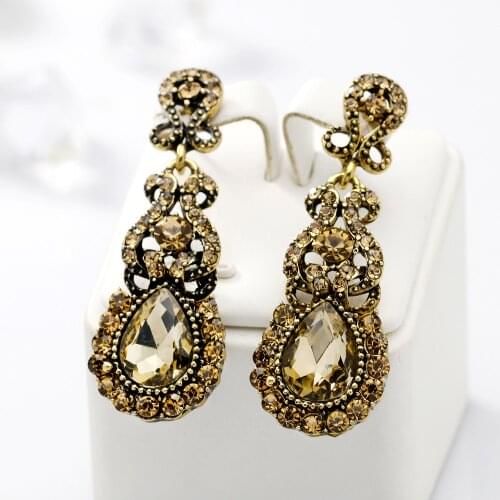 Retro Crystal Water drop Semi-precious Stones Earring Female Rhinestone Temperament Long Earring Fashion Jewelry BA251