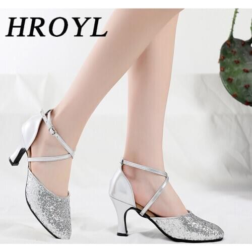 HROYL Dance Shoes Latin Tango Ballroom Jazz Modern Dancing shoes for Women Girls Ladies Rubber Sole Gold/Silver Dropshipping