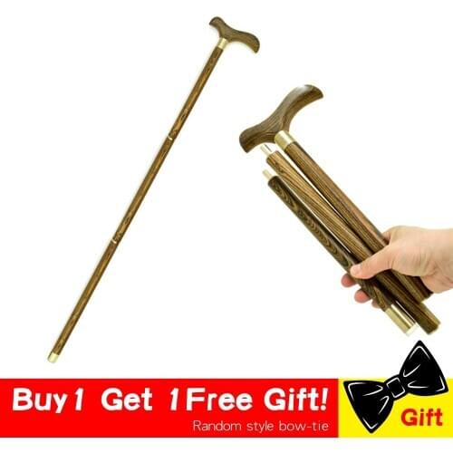 3-Sections Wood Cane Walking Stick Wooden T Straight Grip Handle Stick Foldable Vintage Wood Gentle Walking Cane Stick Canes