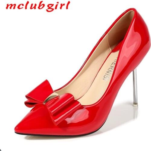 MCLUBGIRL Women Nightclub Women Fashion Sexy Pumps Classic Fine Heeled Pointed Heels Small Sexy Red Single Womens Pumps WZ