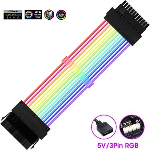 PSU Power Extension Cable RGB ATX 24 Pin GPU 8 Pin Triple Streamer PCIE 6+2Pin Dual Rainbow Cord 5V Sync PC Case Decoration New