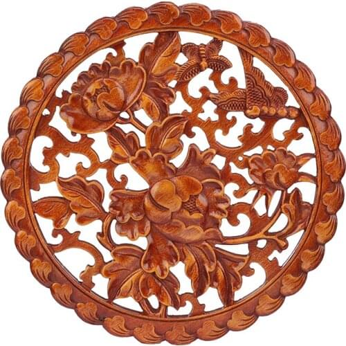 VZLX Wood Carved Applique Frame Corner Onlay Unpainted Furniture Home Door Decor Decoration Accessories Butterfly Peony