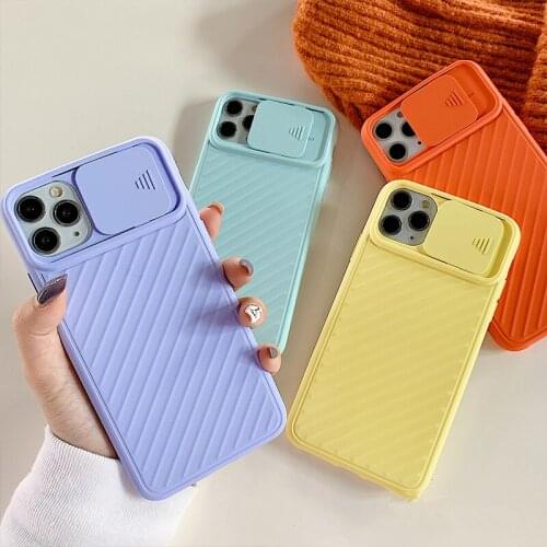 Slide Camera Lens Protector Phone Case For iPhone 12 Mini For iPhone 12 11 Pro Max X XR XS 6S 7 8 Plus Candy Soft Silicone Cover