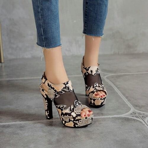 ZawsThia Sexy Peep Toe Snakeskin Print Summer Women Shoes Plus Size 48 49 50 Platform Thick High Heels Slingback Sandals Woman