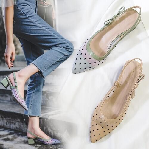 Female Sandal Black Shoes for Women Shallow Mouth Clear Heels Large Size Med 2021 Summer Girls Beige Bow Big Pointed Fashion New
