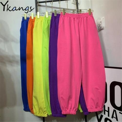 Women Cotton Elastic High Waist Candy Colors Harem Pants Female Solid Harem Trousers Joggers Women Harajuku Sweatpants for Ladys