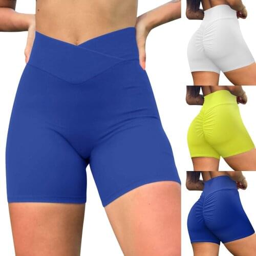 Womens Yoga Legging Shorts Blue High Waist Stretch Gym Booty Push Up Seamless Hip Fitness Workout Athletic Running Sports