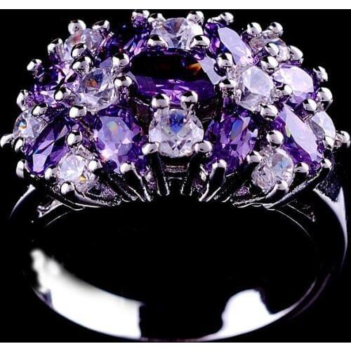Luxury Female Pink Purple Blue Flower Ring Fashion Silver Color Engagement Ring Luxury Promise Wedding Rings For Women