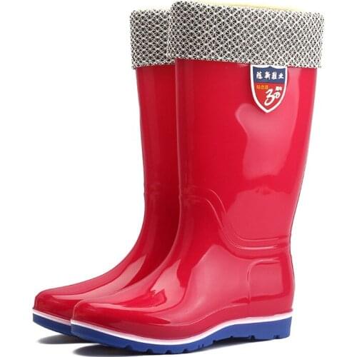 Winter Fashion Ladies PVC Rain Boots Warm Non-slip Kitchen Work Water Shoes Waterproof Rubber Shoes Woman Casual High Rainboots