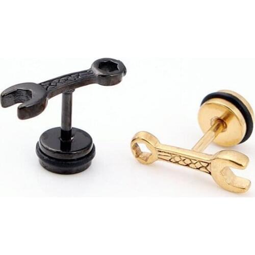 2Piece Free Shipping Fashion Punk Rock Stainless Steel wrench Spanner Tool Earring Body Piercing Jewelry For Men Women