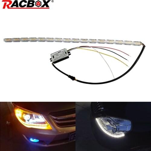 2pcs DRL Car LED Headlight Flexible Strip Angel Tear Eye Turn Signal Switchback Lamp Dual color white yellow function