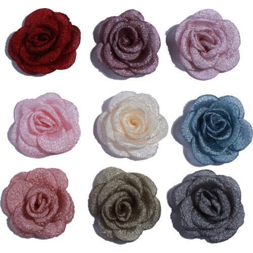 200PCS 5.5CM Beautiful Burnt Satin Rose Chiffon Flowers For Headbands Fabric Flower For Hairpins Accessories Army Green Color
