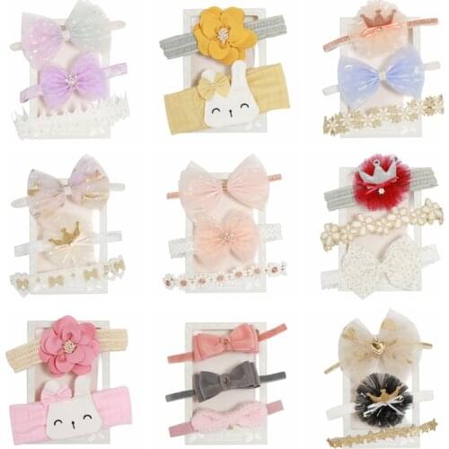 3Pcs/Set Newborn Baby Handmade Bow Headdress Rabbit Ears and Lace Elastic Girls Headbands Photography Props Festival Gifts