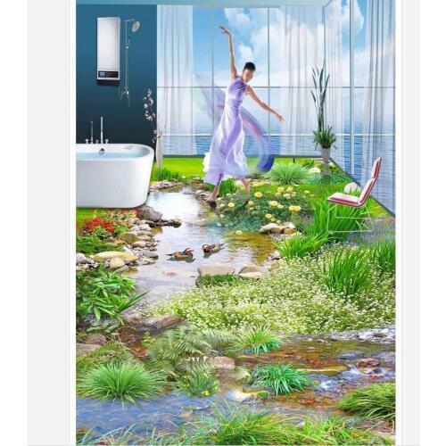 3d wallpaper waterproof Plant floral floor 3d floor painting wallpaper floor 3d wallpaper