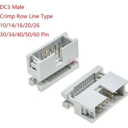 5pcs 10P/16P/20P/40P/50P/64P DC3 box header male socket/10/14/16/20/34/40 PIN 2.54MM pitch CONNECTOR crimp type for 1.27 cable
