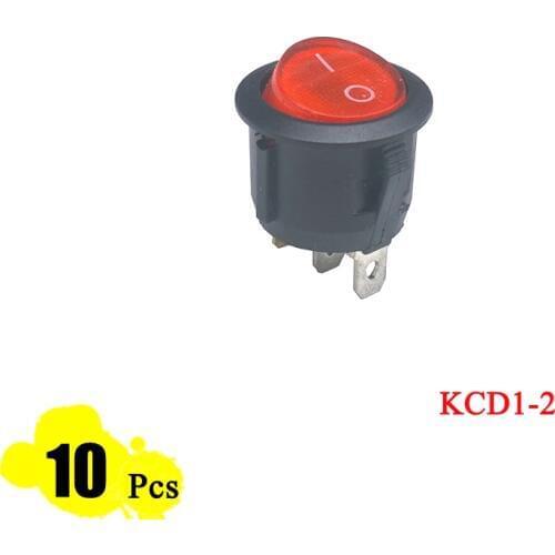 10 pieces/lot KCD1-2 23mm LED Round Button SPST 3PIN Snap-in ON/OFF Position Snap Boat Rocker switch with light 6A/250V Copper