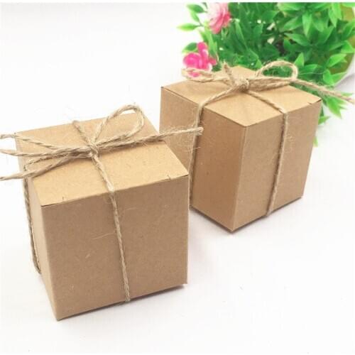 50pcs/Lot Tiny Cube Kraft Paper Boxes For Coffee Bean Chocolate Bean DIY Container Storage New Boxes With Hemp Strings Wholesale