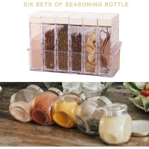 6pcs/set Kitchen Seasoning Box Jar Transparent Salt Pepper Spice Storage Bottle with Base for Seasoning Storage Two-way Cover