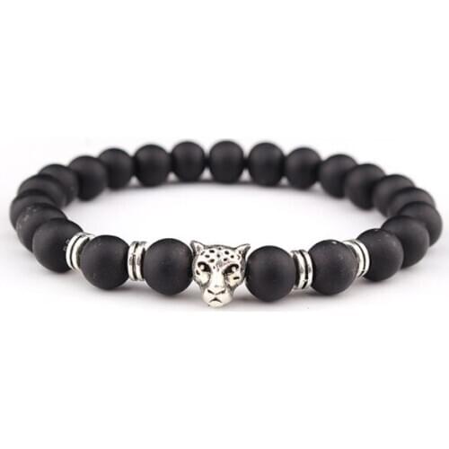 8mm Leopard head multicolor Agate Chakra Healing Reiki Buddha Yoga Bracelet elastic adjustable Volcanic Stone Bangles ff2