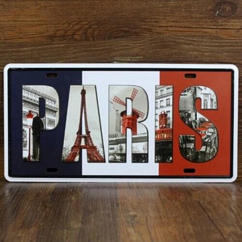 Paris Car License Plate Vintage Metal Tin Signs Bar Pub Cafe Home Art Metal Signs Size:15*30cm