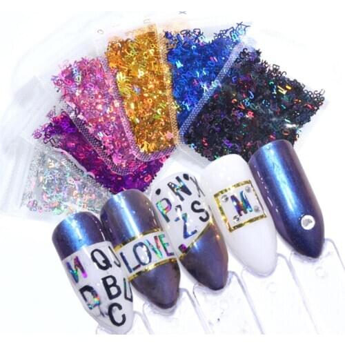 1Bag Mirror Sparkly letter Nail Sequins Paillette Colors Nail Holographic Glitter 3D Flakes Slices Art Accessories