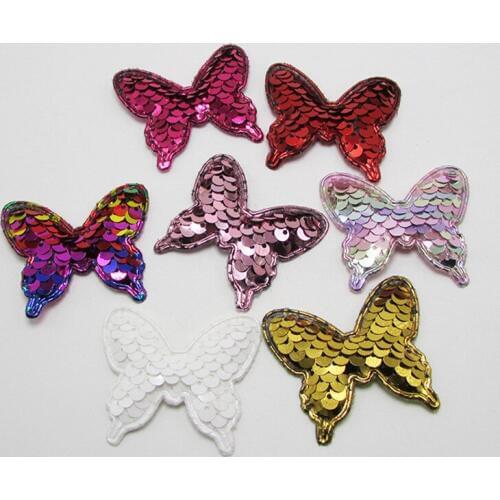 5*4.4cm Glitter Paillette Pads Patches Butterfly Appliques for Craft Clothes Sewing Supplies DIY Hair Clip Accessories