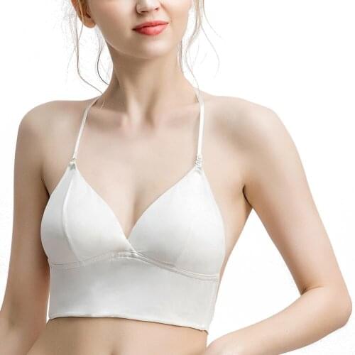 Deep U Low Back Bralette Sexy Backless Bra Lace Thin Cup Brassiere Halter Soft Seamless Elastic Underwear Tank Tops Encaje Mujer