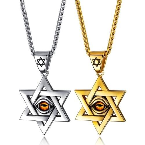 Creative Trendy Six Pointed Star Pendant Necklace For Men Personality Demon Eye Stainless Steel Pendant Fashion Boy Jewelry Gift