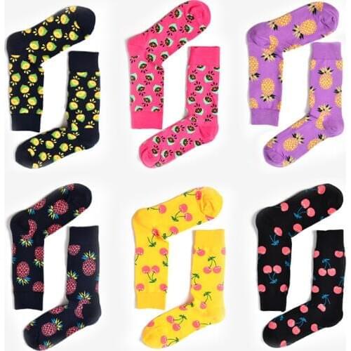 COCOTEKK Brand Fashion Colorful Fruit Socks Men Fun Wedding Socks Novelty Pineapple Cherry Lemon Pattern Long Cotton Women Socks