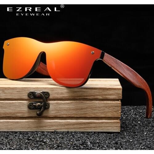 EZREAL Brand Wooden Vintage Sunglasses Men Polarized Flat Lens Rimless Square Frame Women Sun Glasses Oculos Gafas