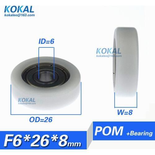 [F0626-8]1PCS low noise 626zz ball bearing coated with POM plastic roller pulley 6*26*8mm furniture flat bearing wheel 0626K